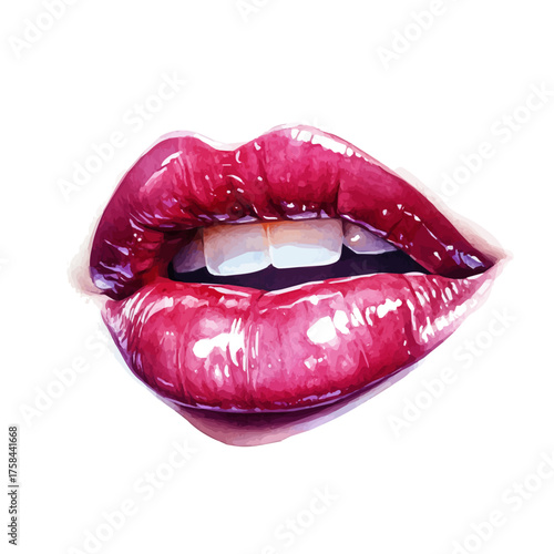 Statement Lip Ring, watercolor drawing vector, isolated on a white background.