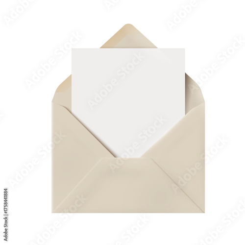 Beige envelope with paper blank greeting card or letter