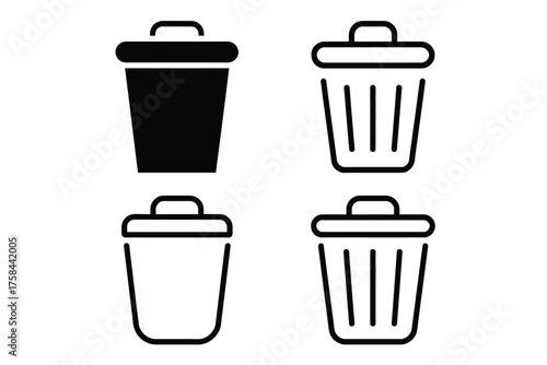 Set of four minimalist trash can icons vector scalable eps illustration for general platform use silhouette