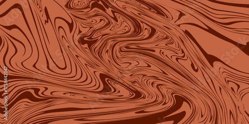 Retro coffee color background. Milk chocolate liquid dessert texture. Wavy swirl candy pattern for poster, cover, banner, pamphlet. Vintage brown trippy hippie wallpaper in 60s or 70s style. Vector