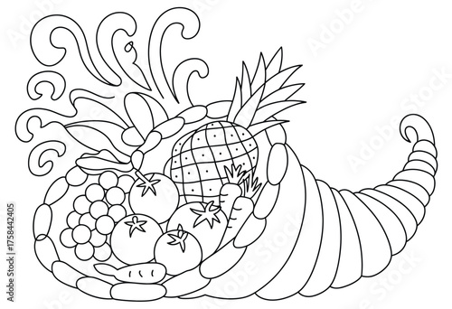 Elegant cornucopia vector illustration for harvest and abundance themes silhouette