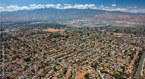 Fontana, California: Aerial View of City Skyline and Housing in Southern California