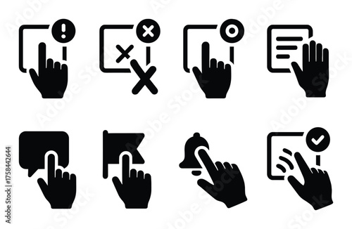 Black touchscreen interface icons for notifications and alerts