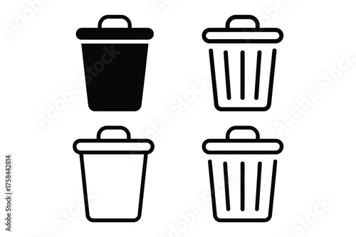 Set of four minimalist trash can icons vector graphic eps scalable illustration silhouette