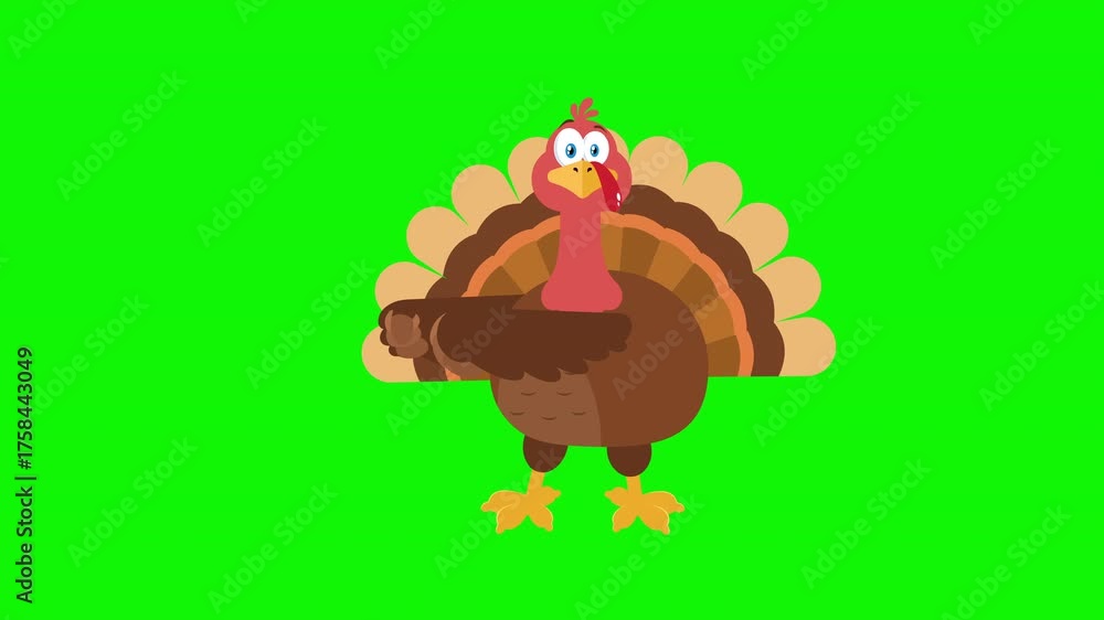 Funny Turkey Bird Cartoon Character Dancing Cheerfully- 4K Animation Video Motion Graphics With Green Screen Background