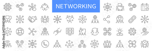 Networking thin line icons set. Connection, network, relationship editable stroke icon. Vector