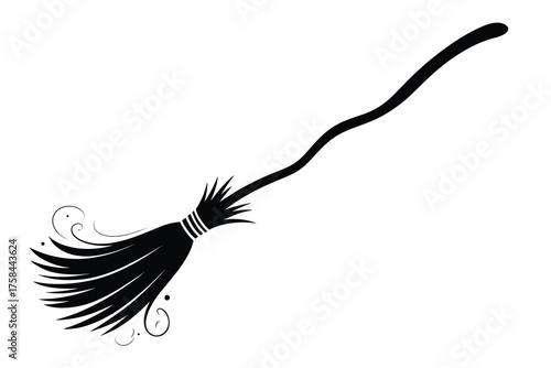 Scary witch broomstick vector illustration for halloween decorations and graphic designs silhouette