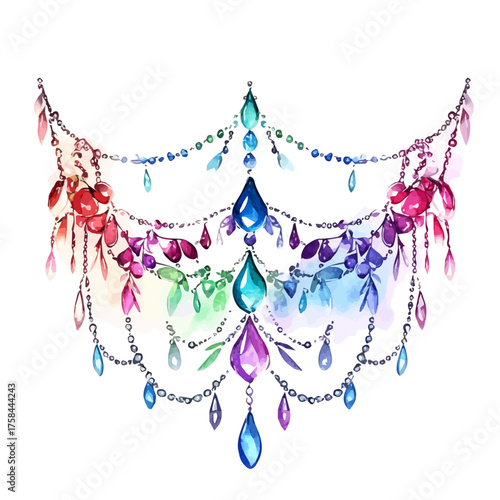 Statement Body Chain, watercolor clipart vector, isolated on a white background.