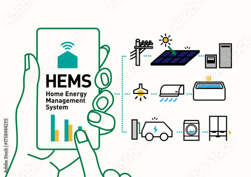 HEMS スマートハウス｜電力見える化の住宅のイラスト、ベクター