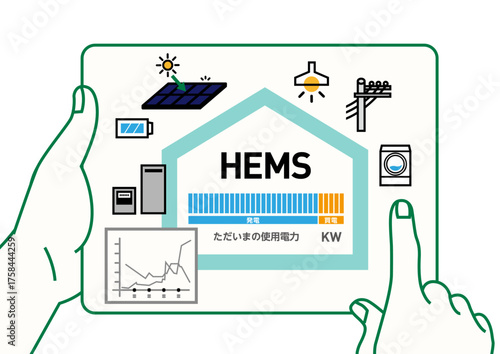 HEMS スマートハウス｜電力見える化の住宅のイラスト、ベクター