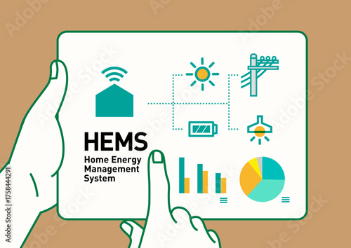 HEMS スマートハウス｜電力見える化の住宅のイラスト、ベクター