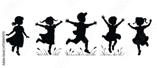Joyful children silhouette vector illustration scalable eps graphic for kids activities silhouette