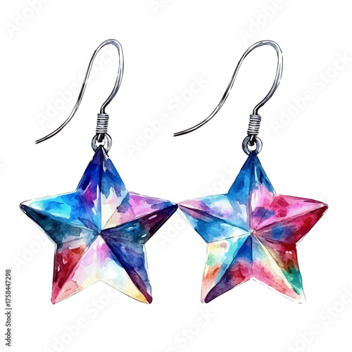 Star Earrings, watercolor painting vector, isolated on a white background.
