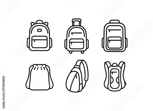 simple outline stroke icon isolated on white background School Backpack rolling backpack laptop backpack drawstring backpack sling backpack hydration backpack