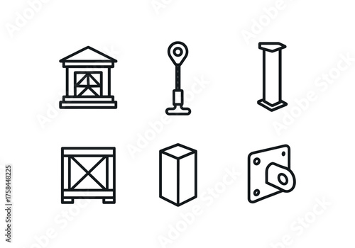 simple outline stroke icon isolated on white background Museum Steel structural frame stainless steel cable mount powder coated steel pedestal galvanized steel crate corten steel outdoor