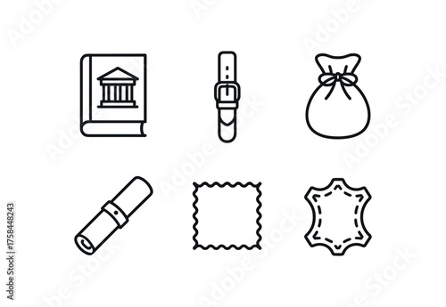 simple outline stroke icon isolated on white background Museum Leather binding cover vegetable tanned leather strap suede artifact pouch parchment leather scroll case chamois polishing