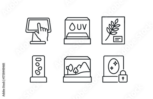 simple outline stroke icon isolated on white background interactive touchscreen display case UV filter skeleton display case herbarium sheet display case microfossil slide display case