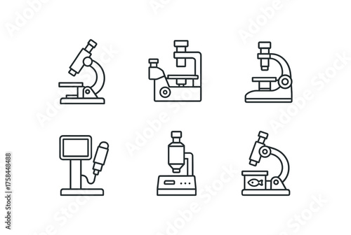 simple outline stroke icon isolated on white background portable field microscope inverted cell culture microscope petrographic thin section microscope digital USB microscope kiosk electron