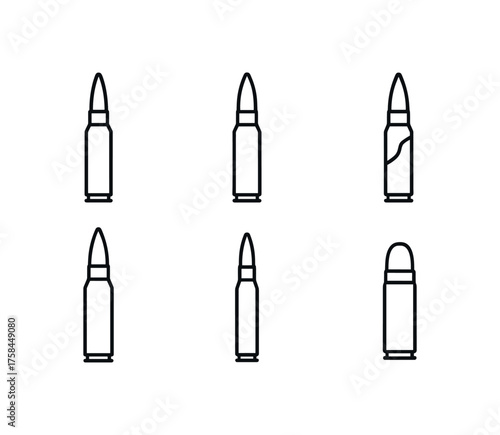 simple outline stroke icon isolated on white background Arms Museum 6.8×51 hybrid case bullet Arms Museum .300 Blackout bullet Arms Museum 7.62×51 tracer bullet Arms Museum 12.7×108 API