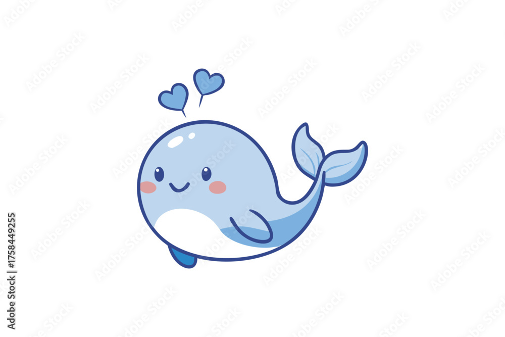 Obraz premium Adorable cartoon whale illustration with hearts a cute ocean creature design