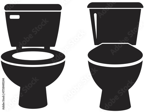 Two simple black toilet icons for bathroom design and sanitation silhouette