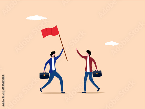 Businessman passes on a victory flag to a colleague