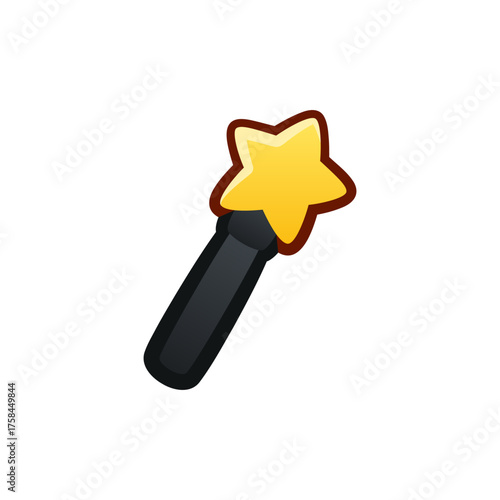 Isolated flat 3d Magic Wand icon for game, interface, sticker, app. The sign in a cartoon style for match 3, arcade, rpg. The Magic sprite for craft element in hyper casual mobile game.