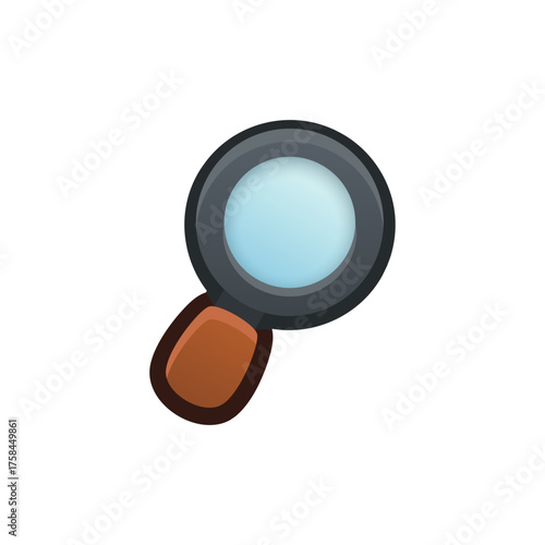 Isolated flat 3d Magnifying Glass icon for game, interface, sticker, app. The sign in a cartoon style for match 3, arcade, rpg. The Tool sprite for craft element in hyper casual mobile game.