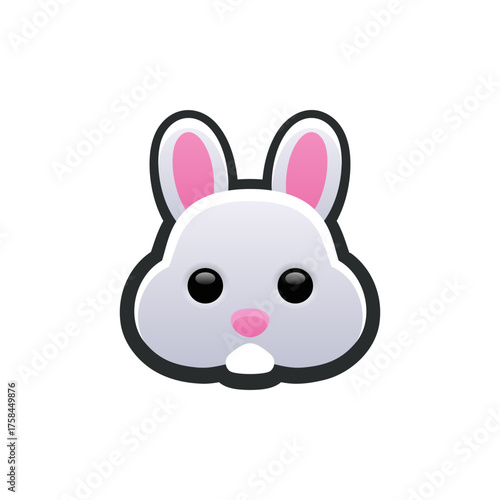 Isolated flat 3d Rabbit icon for game, interface, sticker, app. The sign in a cartoon style for match 3, arcade, rpg. The Animal sprite for craft element in hyper casual mobile game.