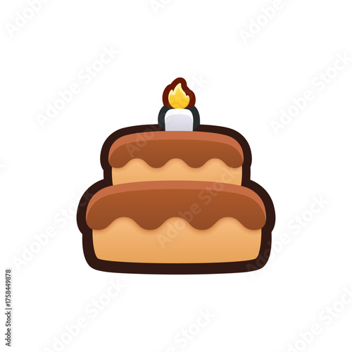 Isolated flat 3d Cake icon for game, interface, sticker, app. The sign in a cartoon style for match 3, arcade, rpg. The Dessert sprite for craft element in hyper casual mobile game.