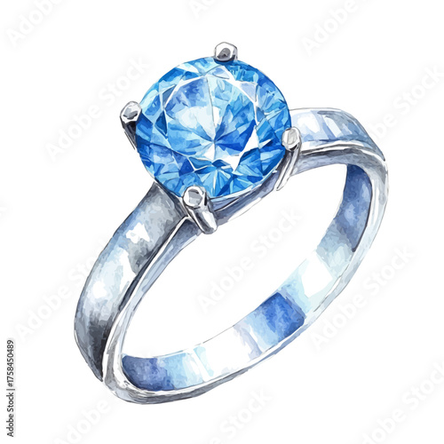 Solitaire Ring, watercolor drawing vector, isolated on a white background.
