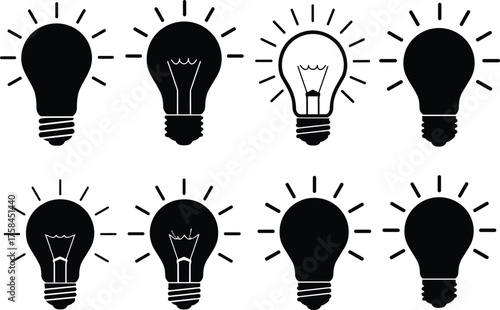 Illuminated light bulb among dark bulbs, concept of innovation, standout idea, electricity flow, creative thinking, leadership, energy, solution, inspiration