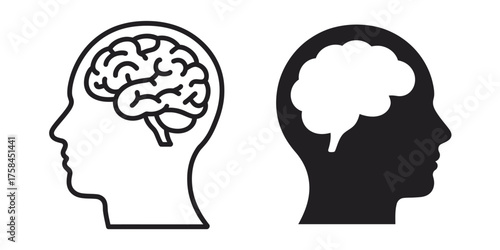 Minimalist vector brain and head silhouette illustration scalable eps icon silhouette