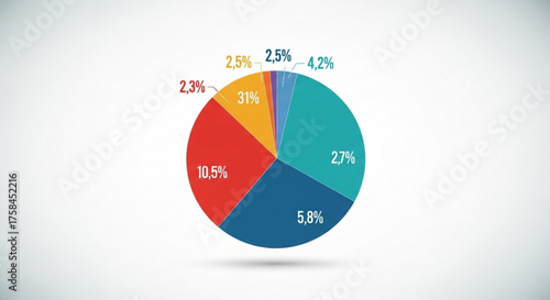 Colorful pie chart showing percentage distribution of data for business presentation concept