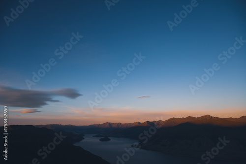 Alpenglow Sunrise on Mountain Peaks from Isthmus Peak, Wanaka, New Zealand