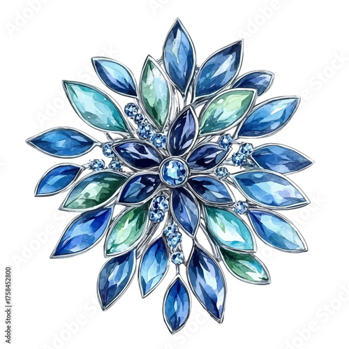 Silver Brooch, watercolor vector, isolated on a white background.