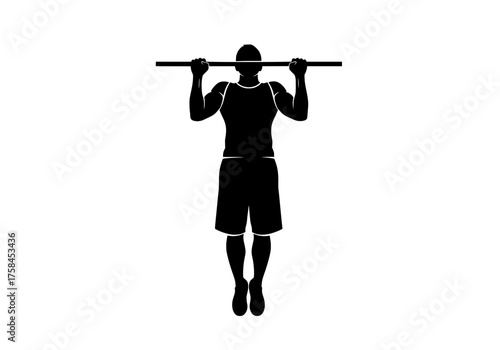 Man doing pull-up exercise vector silhouette graphic for fitness training and strength workout illustration isolated