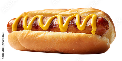 Hot dog with mustard on a bun