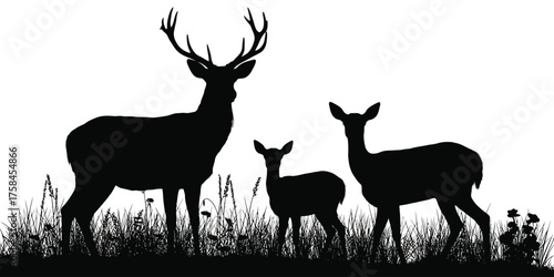 Majestic deer family silhouette illustration for scalable vector graphics silhouette