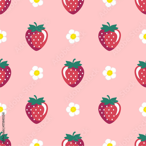 Seamless pattern with cute strawberry.