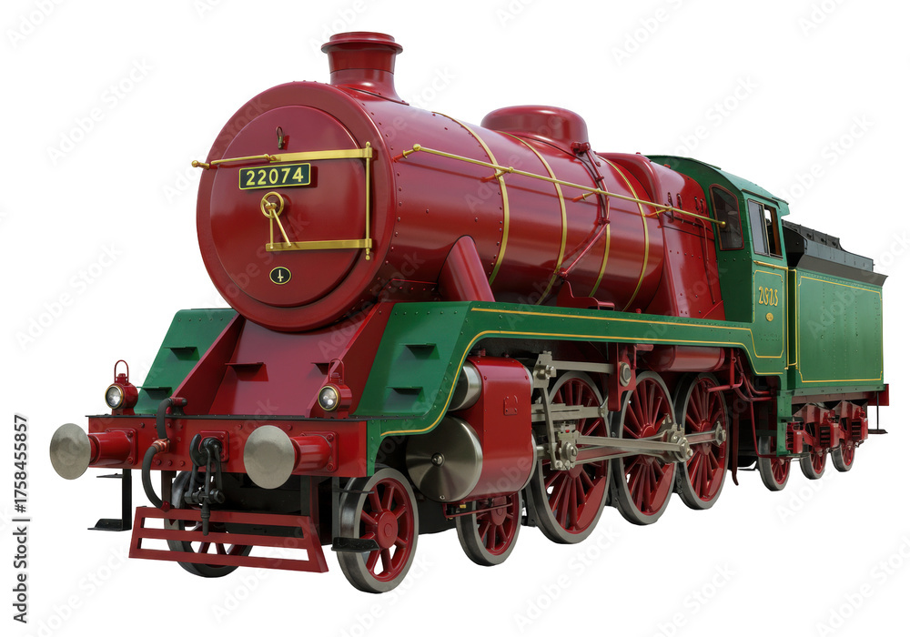 Fototapeta premium Isolated retro steam engine locomotive train transportation equipment on clean backdrop