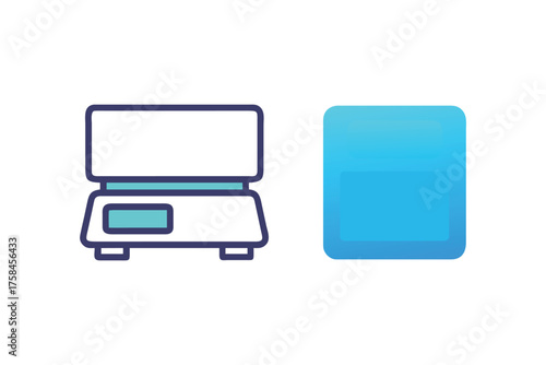 Simple illustration of a digital scale and a rectangular blue shape