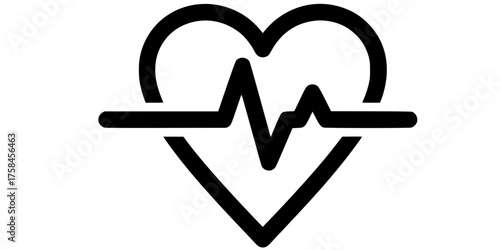 Bold Line EKG Pulse Wave Heart Outline Flat Vector Cardio Icon
