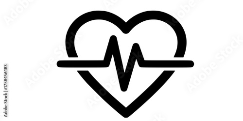 Bold Line EKG Pulse Wave Heart Outline Flat Vector Cardio Icon