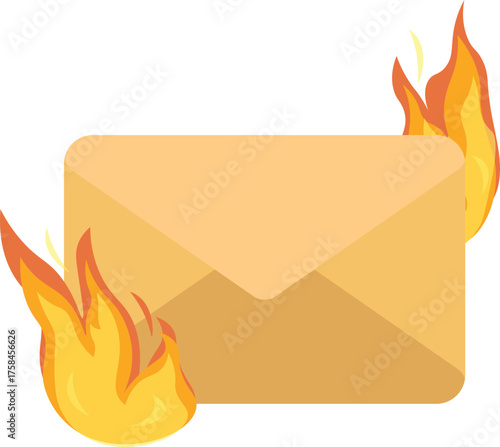 Mail envelope or Email icon burning on fire.
