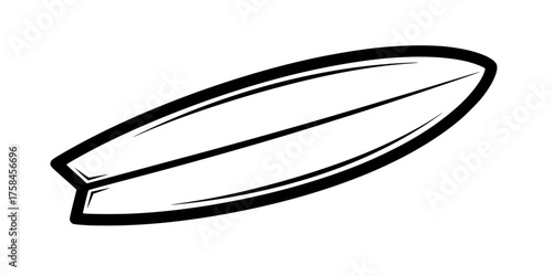 Bold Line Aerodynamic Surf Board Flat Vector Water Sport Graphic