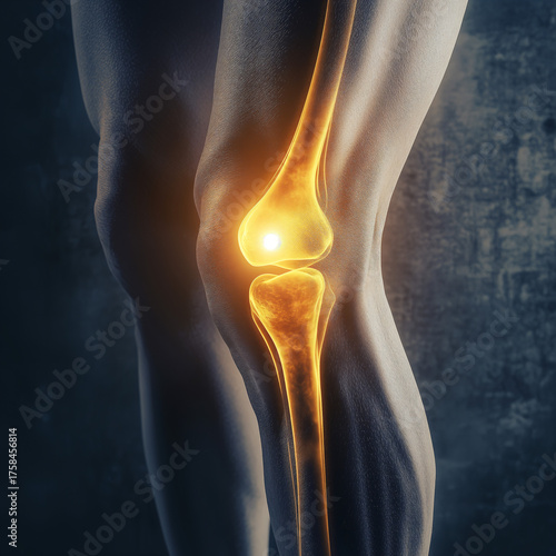 Wallpaper Mural Gold-Highlighted Knee Joint Illustration Representing Pain and Inflammation – Medical Concept Torontodigital.ca
