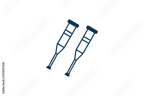 A simple illustration depicts a pair of blue crutches on a white background