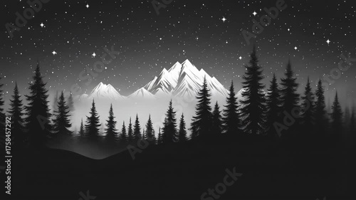 Mountain range and forest at night