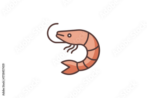 Simple cartoon drawing of a pink shrimp with delicate lines and shape